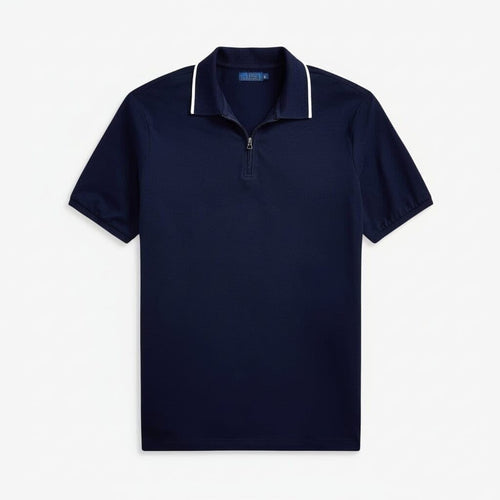 Classic Fit Stretch Mesh Poloshirt Vandhlr Elegantes Marineblau S 