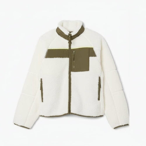 Colour-Block Sherpa Fleece Jacke Vandhlr Weiß / Khakigrün S 