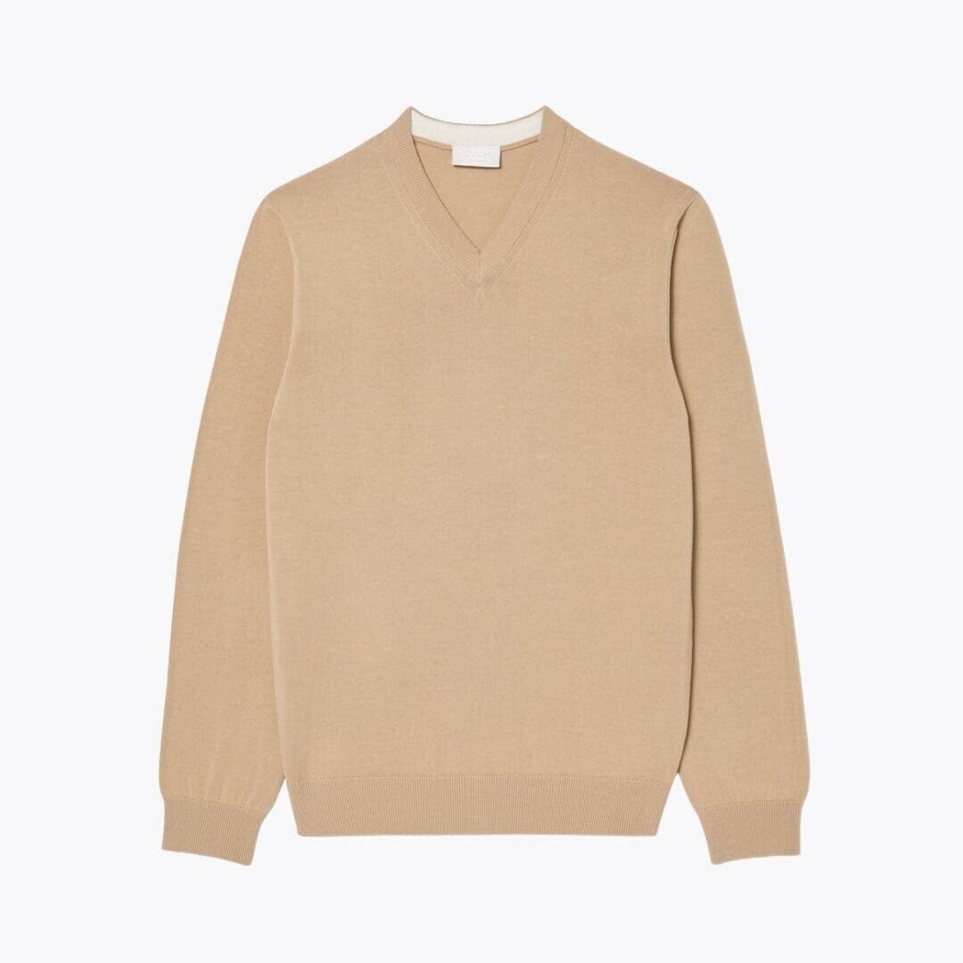 Einfarbiger Baumwoll-Pullover Mit V-Ausschnitt Vandhlr Beige S 