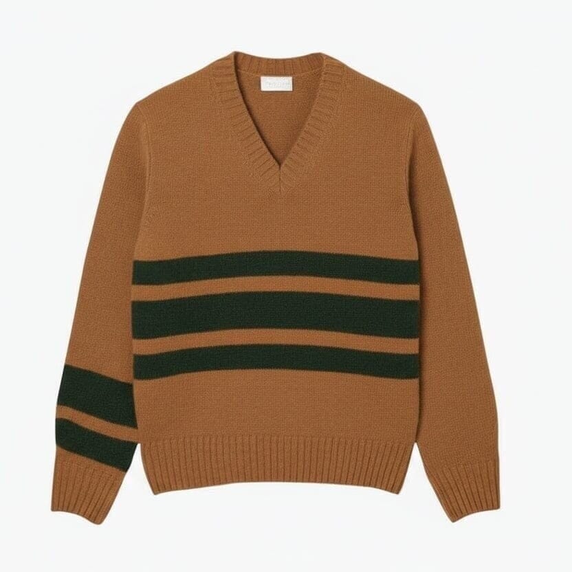 Gestreifter Woll-Pullover Mit V-Ausschnitt Vandhlr Braun / Grün S 