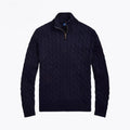 Grobstrick Baumwoll-Pullover Mit Zopfmuster Und Viertel-Reißverschluss Vandhlr Marineblau S 