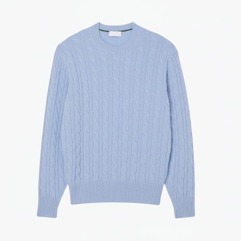 Zopfmuster Pullover Aus Gekämmter Wolle Mit Rundhalsausschnitt Vandhlr Hellblau S 